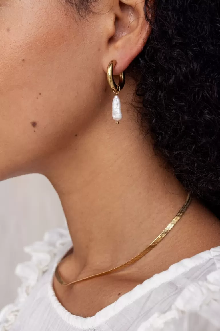 My Jewellery Boucles D’oreille Créoles Ornées De Deux Perles Différentes- Créoles