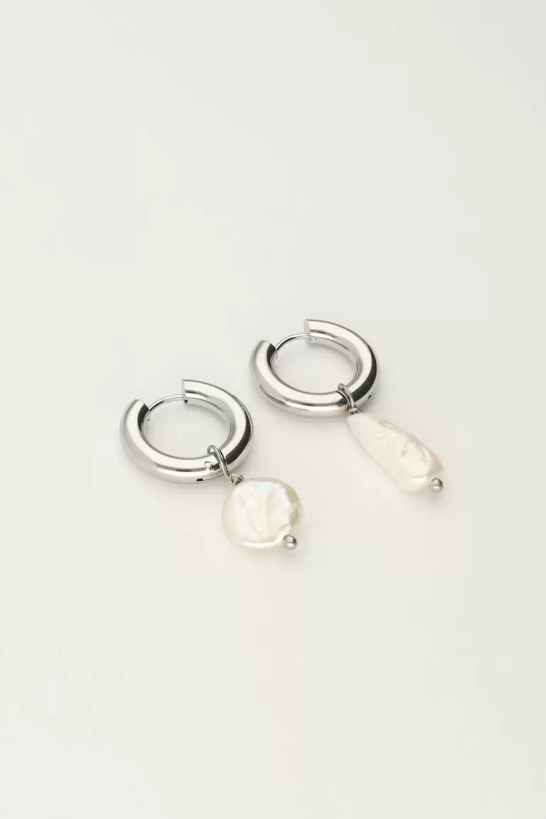 My Jewellery Boucles D’oreille Créoles Ornées De Deux Perles Différentes- Créoles