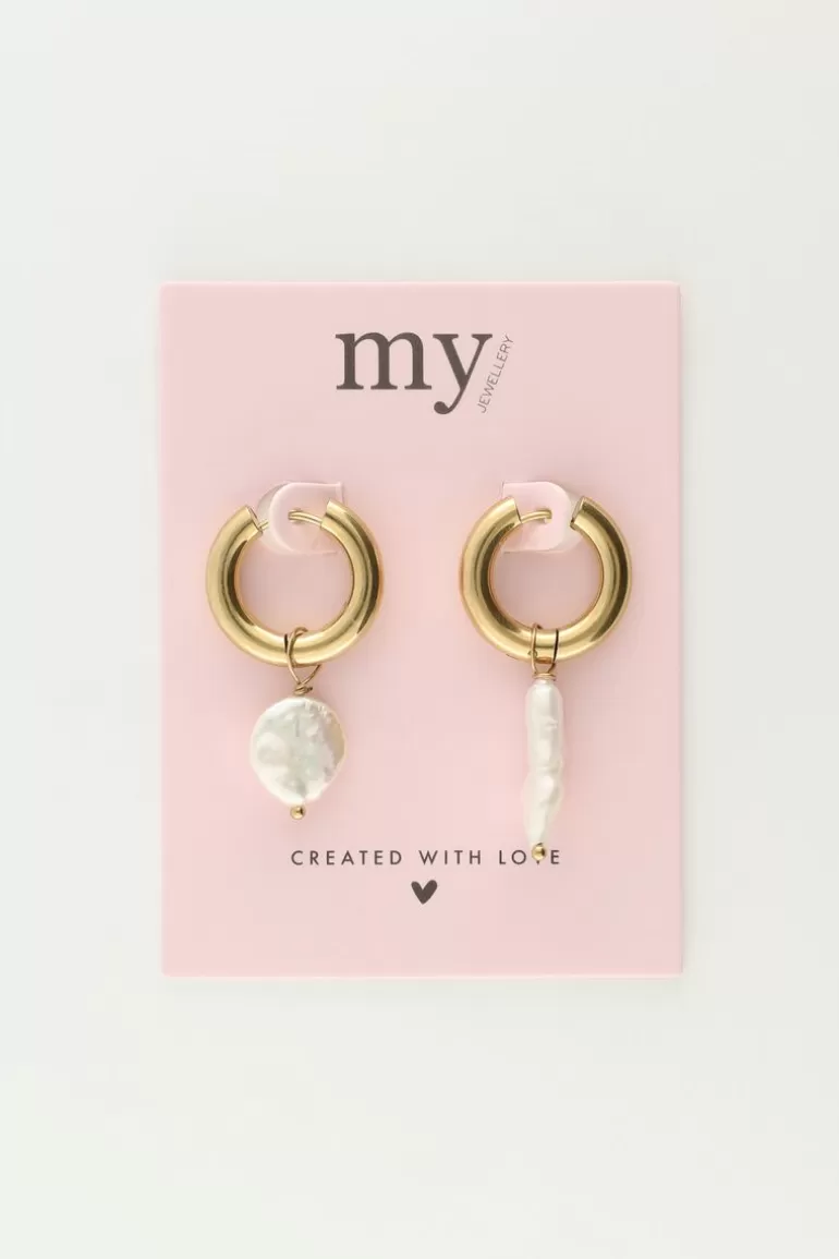 My Jewellery Boucles D’oreille Créoles Ornées De Deux Perles Différentes- Créoles