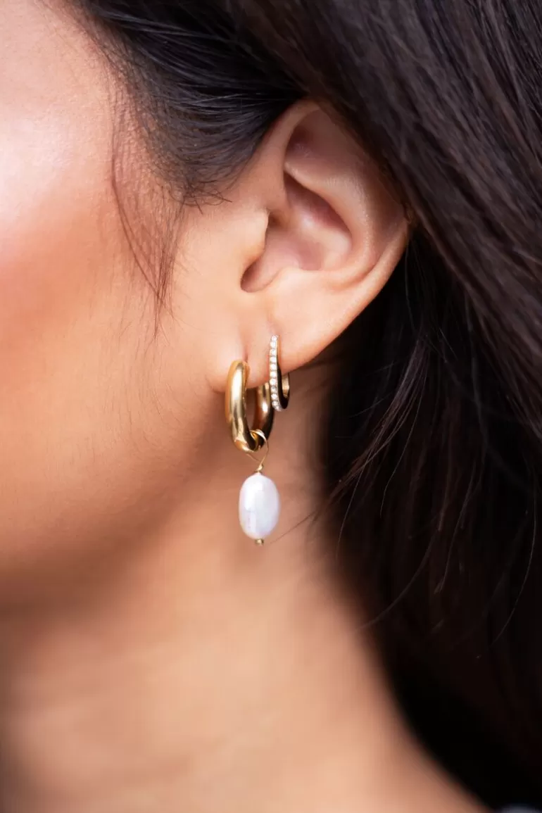 My Jewellery Boucles D’oreille Créoles Ornées De Deux Perles Différentes- Créoles