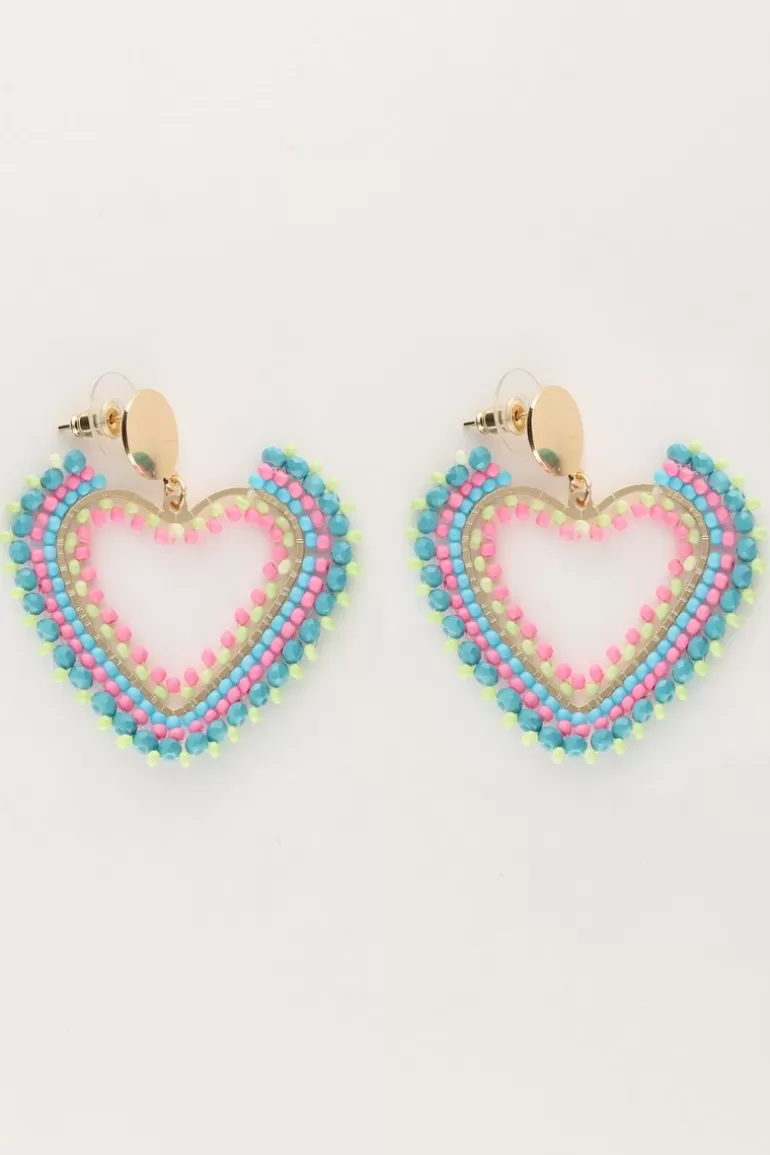 My Jewellery Boucles D'oreilles Avec Cœur En Perles Multicolores- Boucles D'Oreilles À Perles | Boucles D'Oreilles Tendance