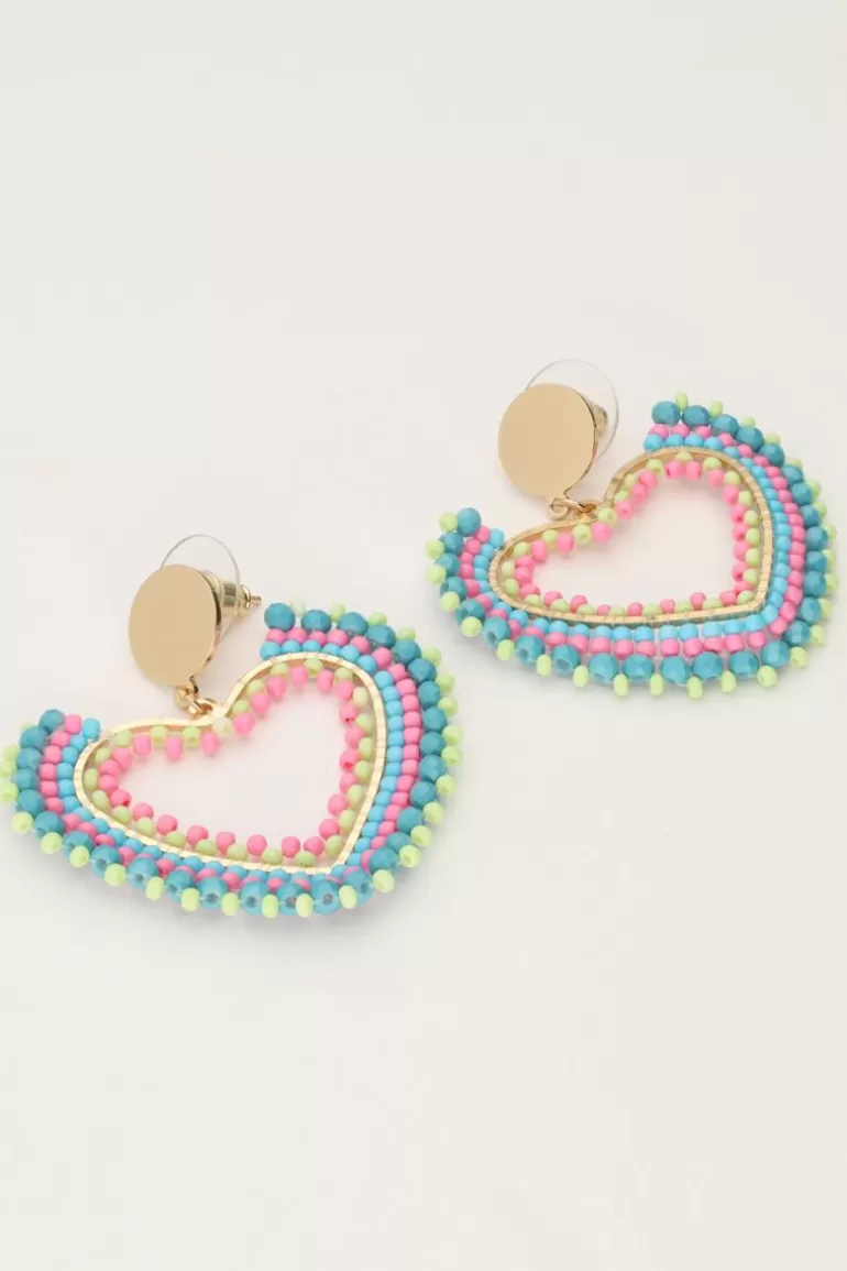 My Jewellery Boucles D'oreilles Avec Cœur En Perles Multicolores- Boucles D'Oreilles À Perles | Boucles D'Oreilles Tendance