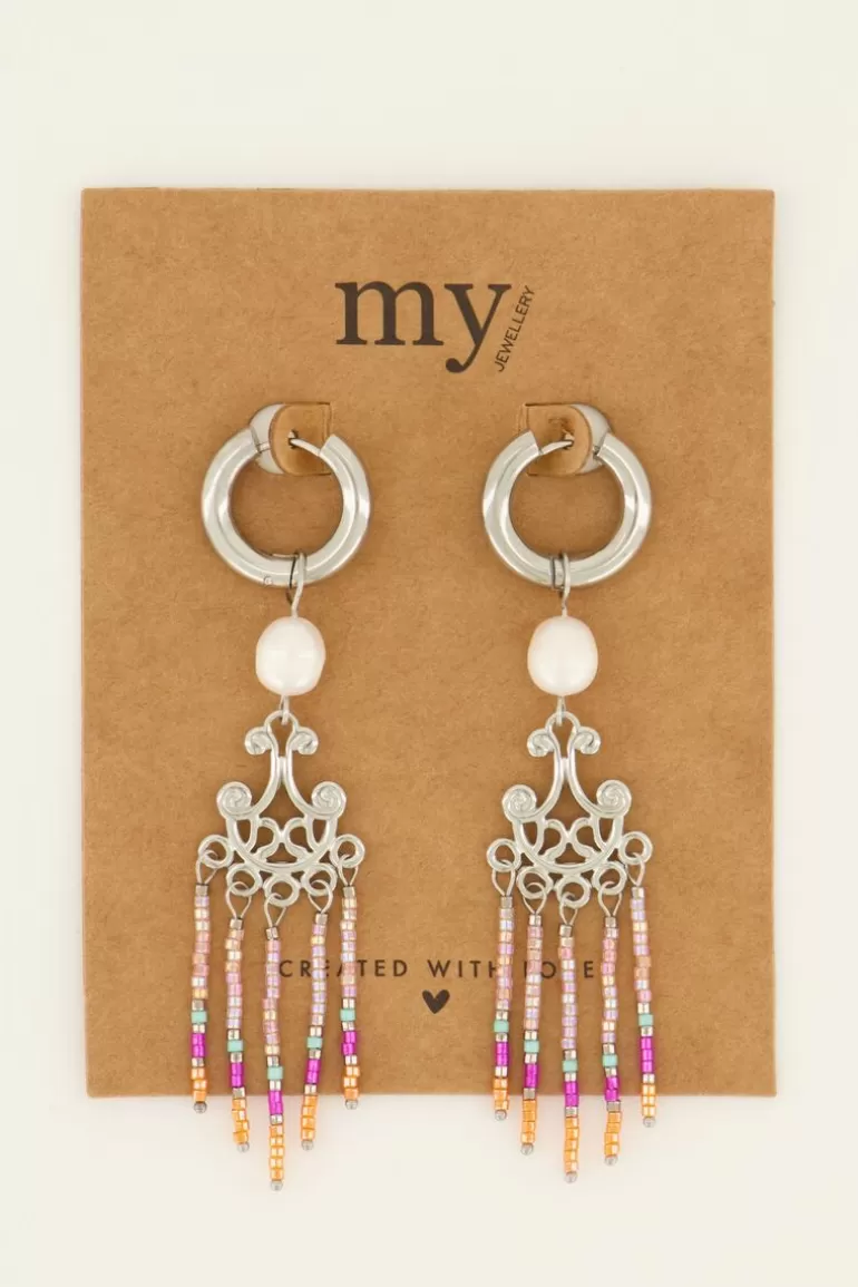 My Jewellery Boucles D’oreilles Perle Blanche Et Perles Colorées- Bijoux De Perles | Boucles D'Oreilles À Perles