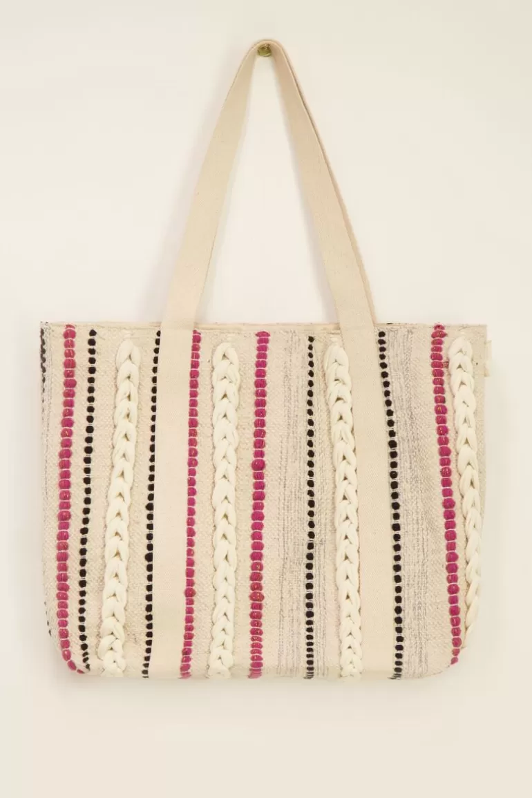 My Jewellery Cabas Beige Avec Rayures Multicolores Et Détails Tressés- Sacs Cabas | Housses Ordinateur Portable