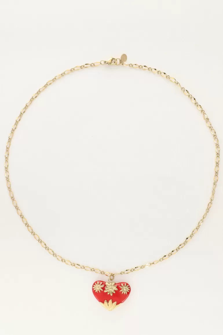 My Jewellery Chaîne à Maillons Art Avec Cœur Rouge Vintage- Colliers 45 Cm | Colliers Chaîne
