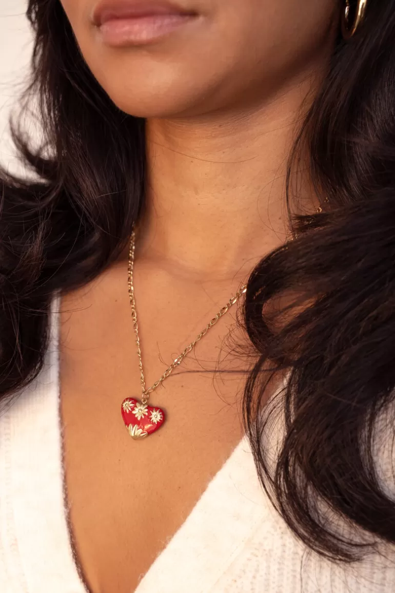 My Jewellery Chaîne à Maillons Art Avec Cœur Rouge Vintage- Colliers 45 Cm | Colliers Chaîne