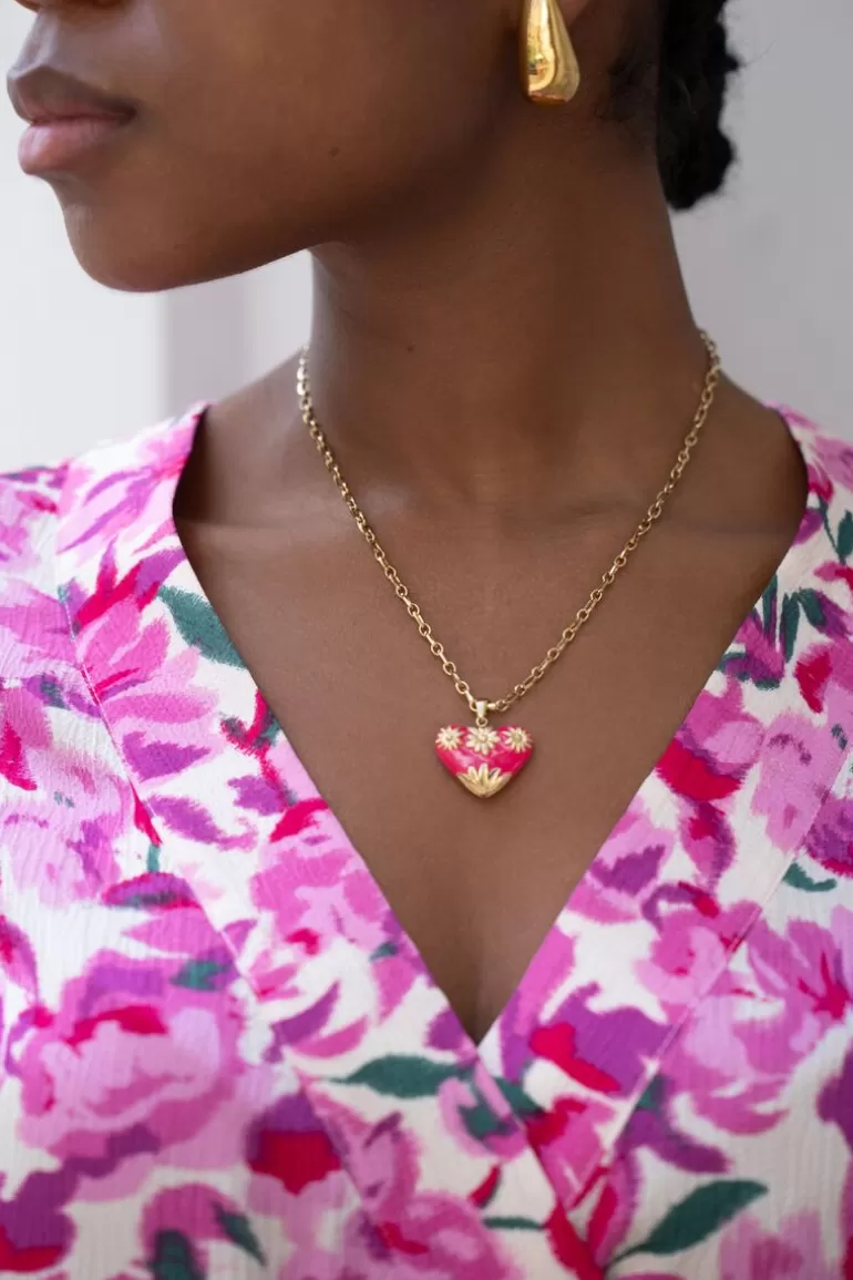My Jewellery Chaîne à Maillons Art Vintage Avec Cœur Rose- Colliers 45 Cm | Colliers Chaîne