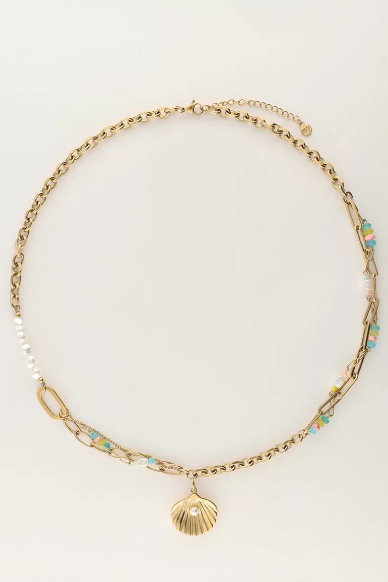 My Jewellery Chaîne à Maillons Océan Avec Coquillage Et Perles Multicolores- Colliers 45 Cm | Colliers Avec Pendentif