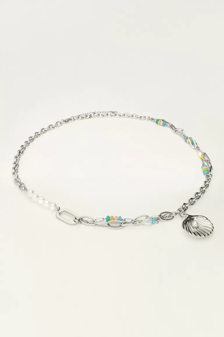 My Jewellery Chaîne à Maillons Océan Avec Coquillage Et Perles Multicolores- Colliers 45 Cm | Colliers Avec Pendentif