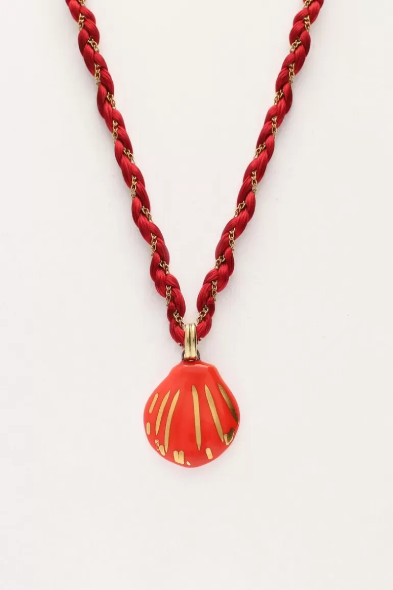 My Jewellery Collier En Cordon Art Tressé Rouge Avec Coquillage- Colliers Tendance | Colliers Avec Pendentif