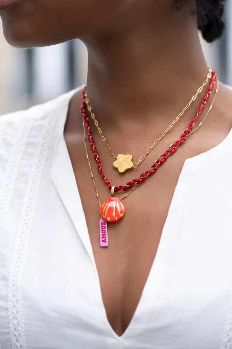 My Jewellery Collier En Cordon Art Tressé Rouge Avec Coquillage- Colliers Tendance | Colliers Avec Pendentif