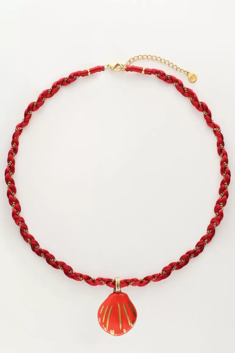 My Jewellery Collier En Cordon Art Tressé Rouge Avec Coquillage- Colliers Tendance | Colliers Avec Pendentif
