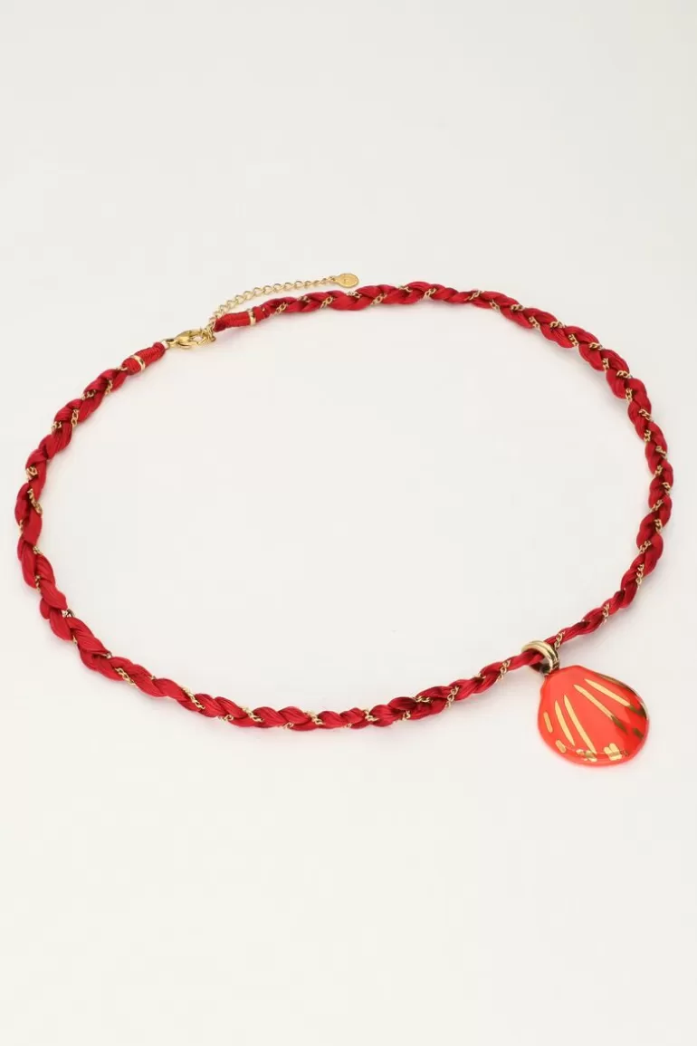 My Jewellery Collier En Cordon Art Tressé Rouge Avec Coquillage- Colliers Tendance | Colliers Avec Pendentif