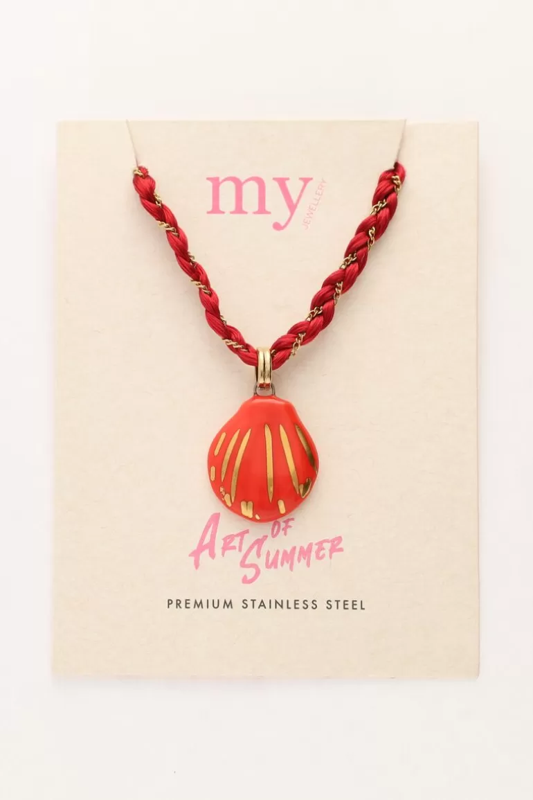 My Jewellery Collier En Cordon Art Tressé Rouge Avec Coquillage- Colliers Tendance | Colliers Avec Pendentif