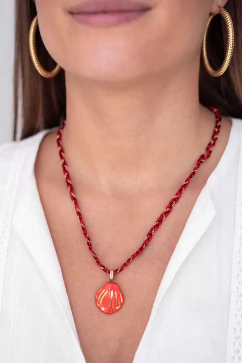 My Jewellery Collier En Cordon Art Tressé Rouge Avec Coquillage- Colliers Tendance | Colliers Avec Pendentif