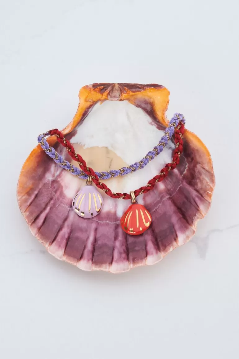 My Jewellery Collier En Cordon Art Tressé Rouge Avec Coquillage- Colliers Tendance | Colliers Avec Pendentif