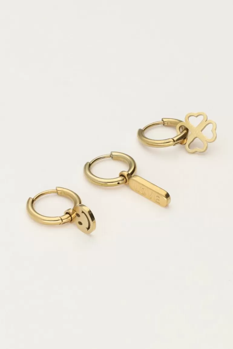 My Jewellery Lot De Trois Boucles D'oreilles Avec Trèfle Et Smiley- Lots De Bijoux | Sets De Boucles D'Oreilles