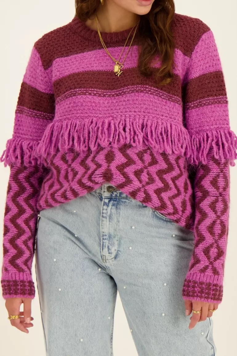 My Jewellery Pull Oversize En Maille Violet Et Bordeaux Avec Des Franges- Pulls·Pulls De Noël