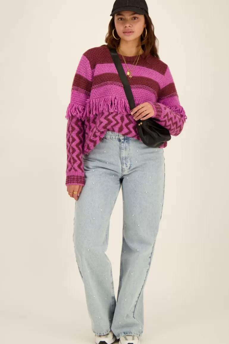 My Jewellery Pull Oversize En Maille Violet Et Bordeaux Avec Des Franges- Pulls·Pulls De Noël