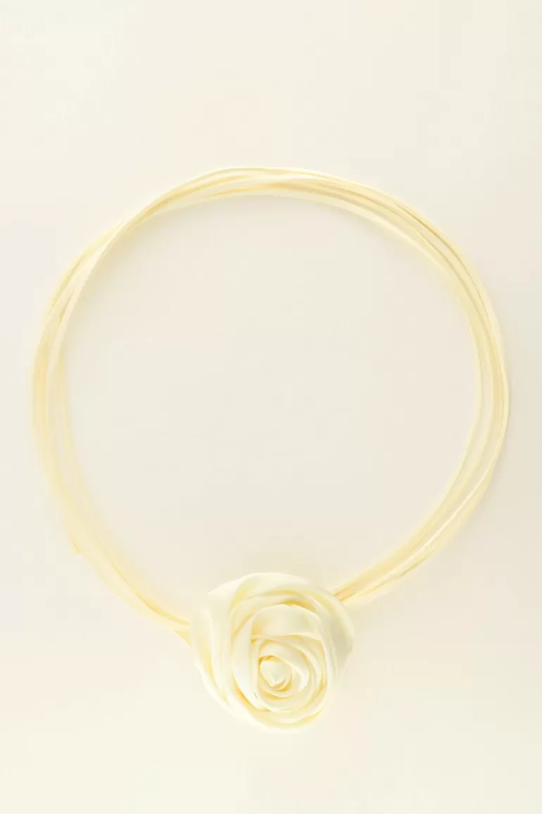 My Jewellery Ras De Cou Cordon Blanc Et Fleur Satinée- Colliers Ras De Cou | Colliers Tendance