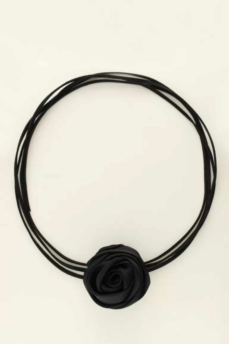 My Jewellery Ras De Cou Cordon Noir Et Fleur Satinée- Colliers Tendance | Colliers Ras De Cou